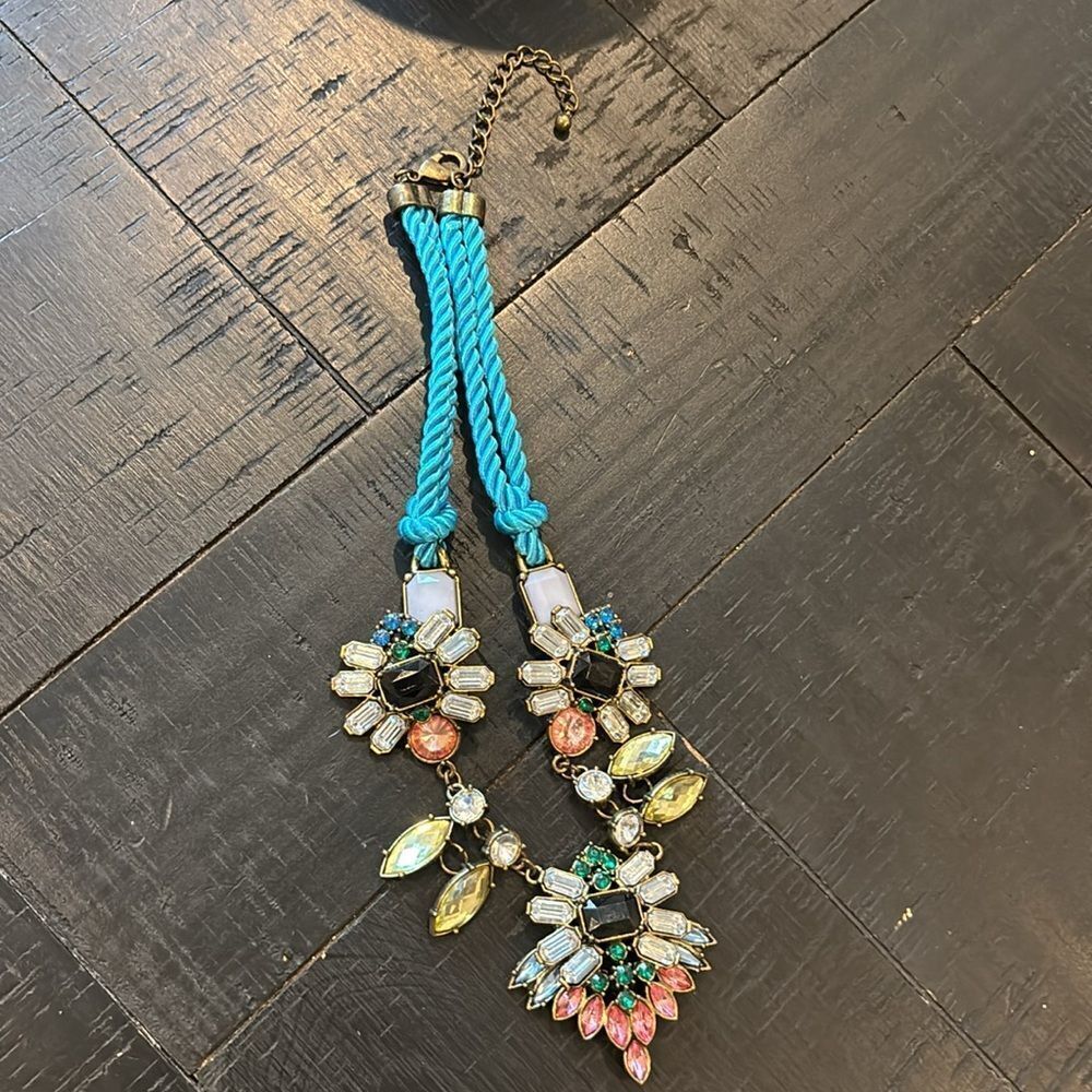 H&M Rhinestone Blue Multicolour Rhinestone Studded Rope Necklace Spring - Picture 10 of 13